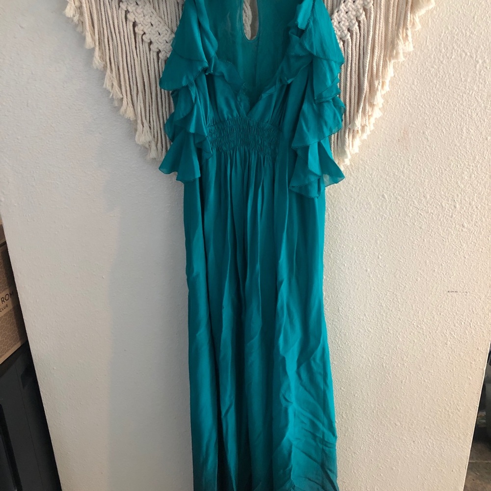 Teal Silk Ombre Rebecca Taylor Maxi Dress